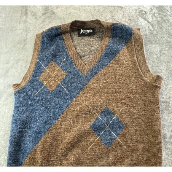 Vintage Jantzen Vest Men's Medium Brown and Blue Wool Blend Sweater vest - Picture 5 of 9